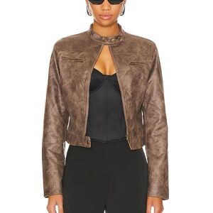 Revolve Lioness Bella Moto Jacket in Chocolate